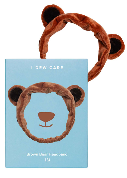 I DEW CARE Face Wash Headband Brown Bear Animal Head band for Face Washing Skincare Spa Day Soft Fuzzy Cute for Makeup S