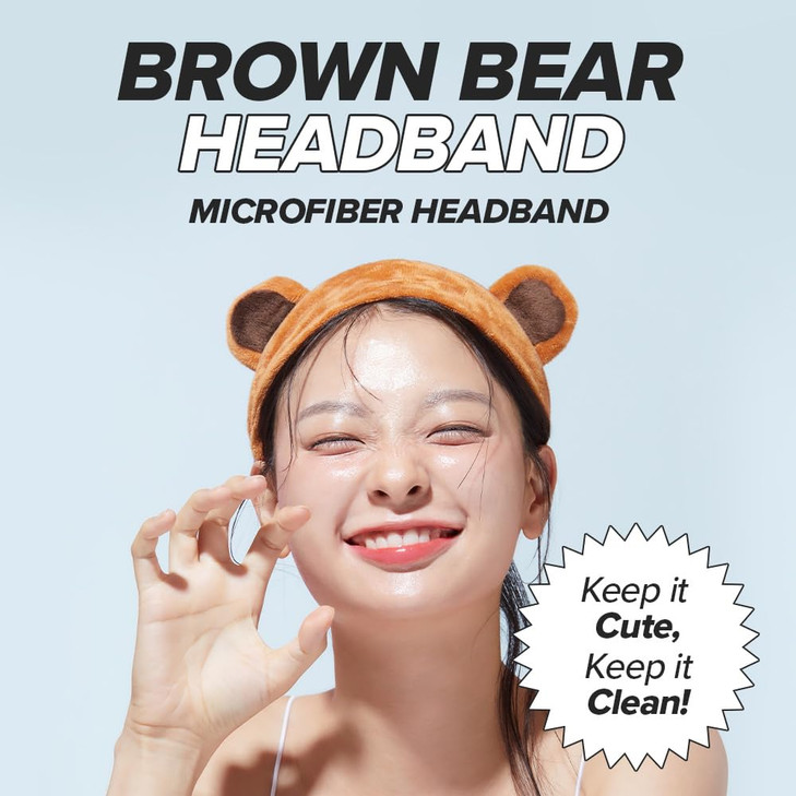 I DEW CARE Face Wash Headband Brown Bear Animal Head band for Face Washing Skincare Spa Day Soft Fuzzy Cute for Makeup S