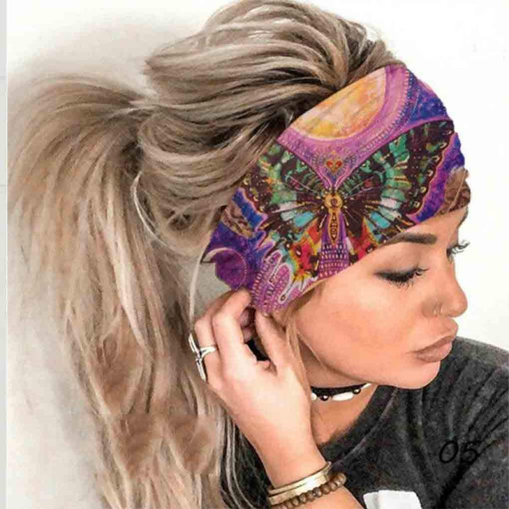 Olbye Wide Boho Headbands Headwrap Butterfly Stretch Button Hair Bands Bandana Yoga Running Athletic Turban Head Bands H