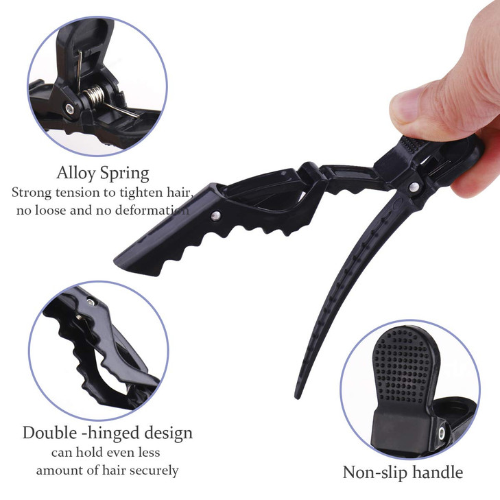 GLAMFIELDS 12 pcs Black Alligator Hair Clips for Women Styling Sectioning Salon Professional Durable Nonslip Plastic Gri