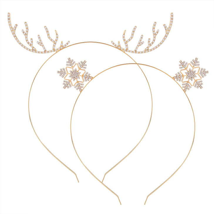 ELEARD Christmas Headbands for Girls Womens Sparky Crystal Reindeer Horn Snow Headbands Santa Holiday Hair Band Headpiec