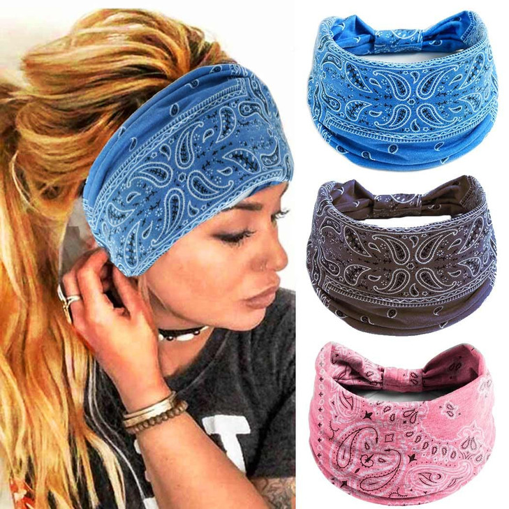 CAKURE Boho Headbands Wide Turban Knotted Head Bands African Head Wraps Yoga Hairbands Hair Scarf Elastic Hair Accessori