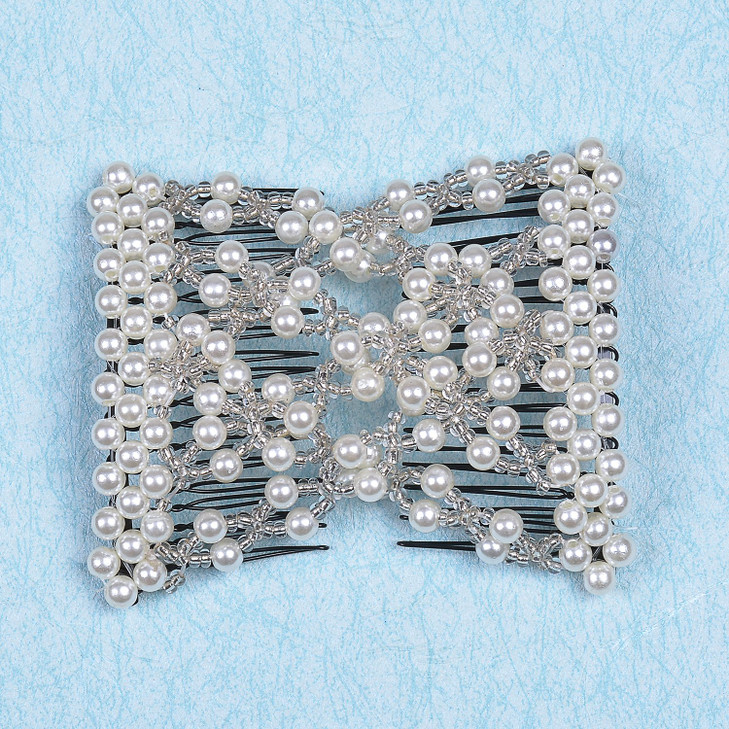 LOVEF Easy Magic Hair Combs Sweet Color Exquisite Pearl Beaded Double Hair combs Clips Stretchable Hair Side combs Hair
