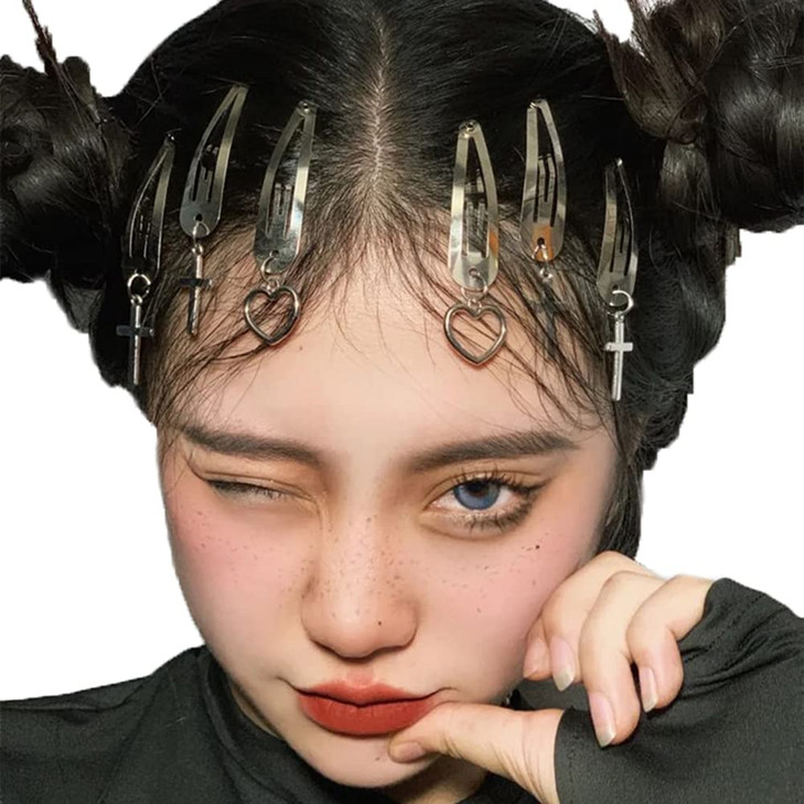 Snap Hair Clips for Women Girls Hair Barrettes Clips for Thick Thin Hair Metal Heart Star Silver Gothic Halloween Barret