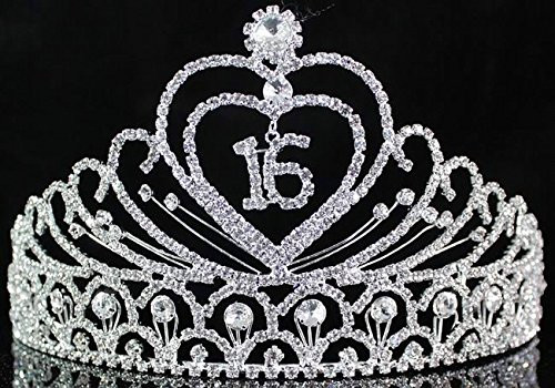Janefashions Sweet Sixteen 16 Years Old 16th Birthday Party Clear White Austrian Rhinestone Crystal Metal Tiara Crown Wi