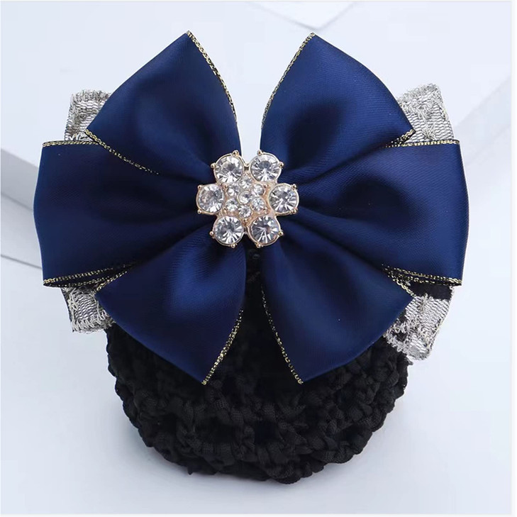 3 Pieces Premium Hair Barrette with Big Bowknot and Dimond Decorated Hair Clips with Snood Hair Snood with Clips Hair Cl