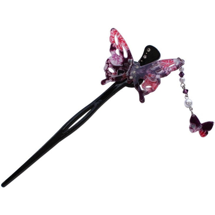 Kanzashi Japanese Chirimen Hair Pin Stick Butterfly Design Purple