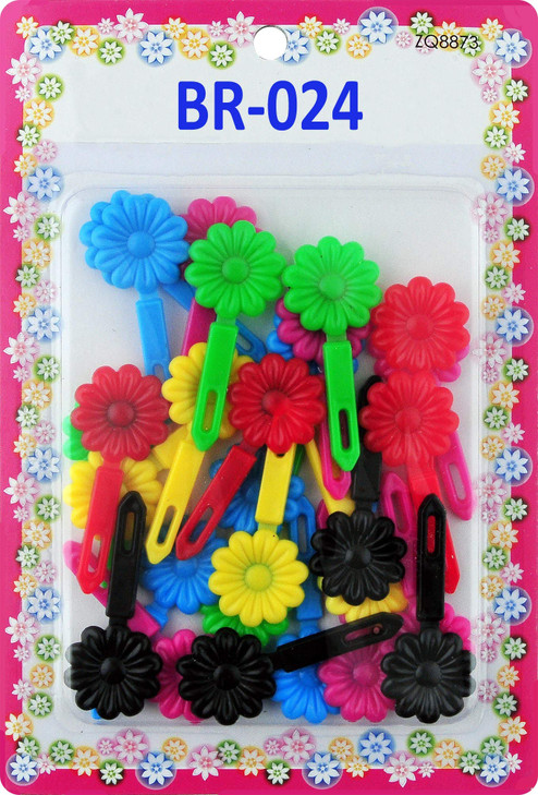 Tara Girls Self Hinge Plastic Mulit Design Hair Barrettes Selection Flower Multi Color