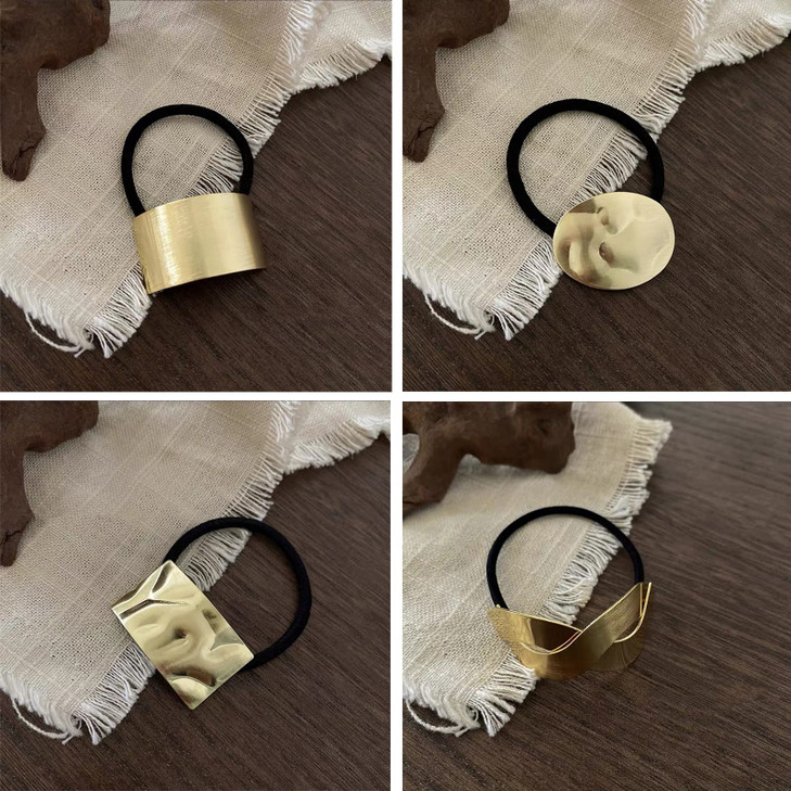 4 PCS Metal Circle Ponytail Hair Cuff Elastic Hair Ties for Women Girls Gold Hair Accessories Ponytail Holder Hair Rope