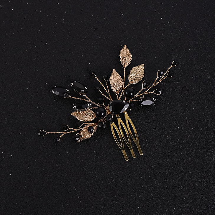 YERTTER Wedding Black Crystal Leaf Bridal Hair Comb Clip Leaves Wedding Hair Accessories for Bride Bridesmaid Flower Gir