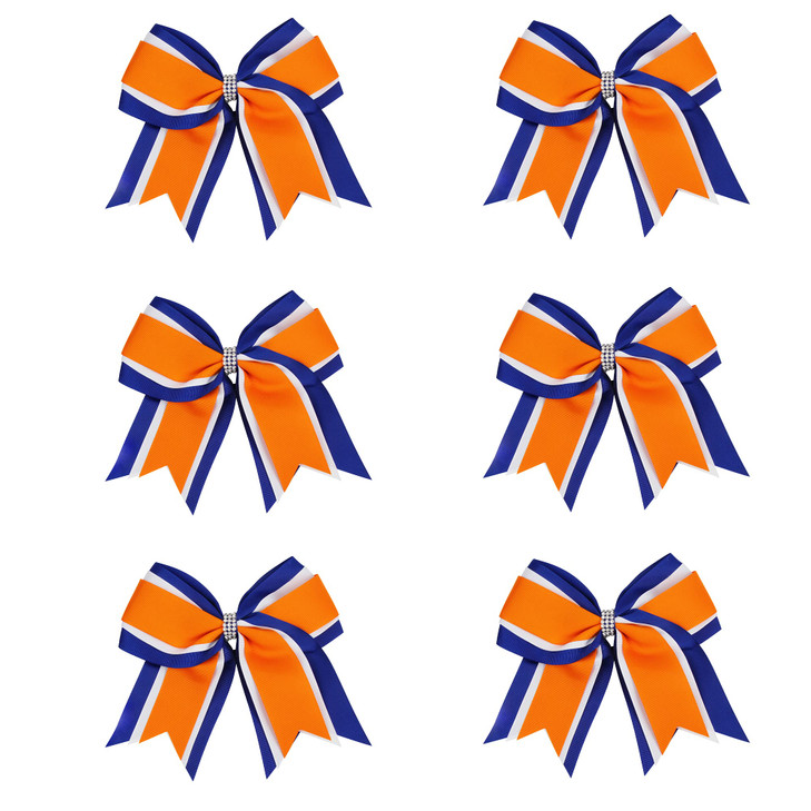 8 Inch 3 Colors 3 Layers 6 Pcs Cheerleader Bows Jumbo Cheerleading Bows Hair Elastic Hair Tie for High School College Ro