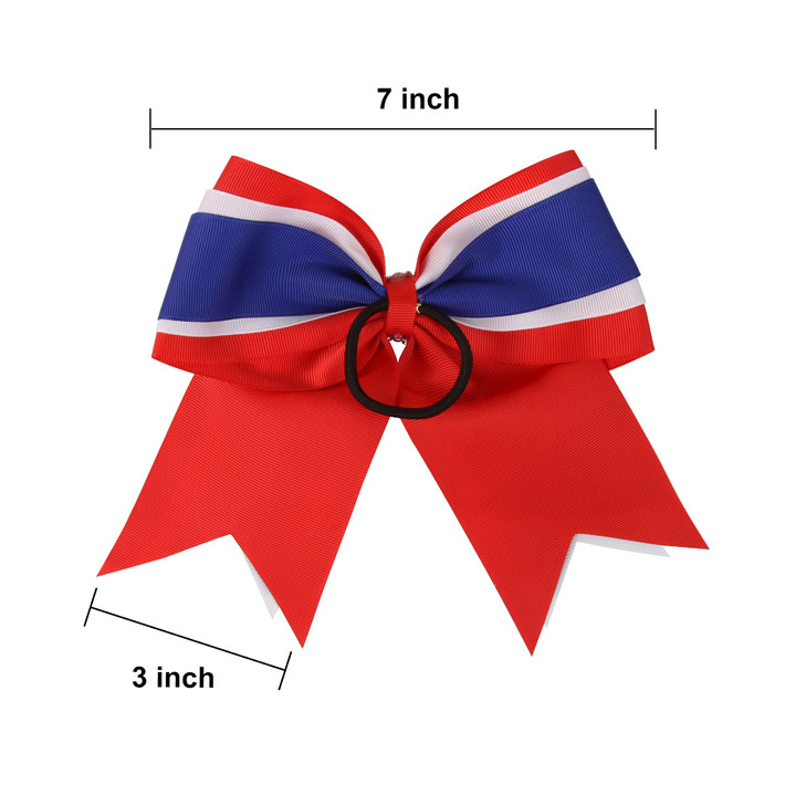 8 Inch 3 Colors 3 Layers 6 Pcs Cheerleader Bows Jumbo Cheerleading Bows Hair Elastic Hair Tie for High School College Ro