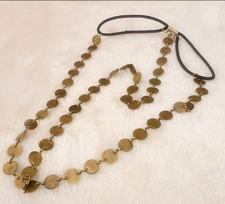 Chargances Bohemia Women Gold Disc Head Chain Headband Hair Accessories Boho Head Dress Forehead Headpiece for Weeding B