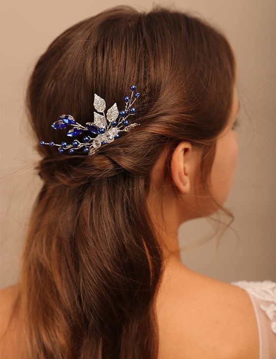 YERTTER Wedding Bridal Hair Comb decorative Rhinestone Bride Crystal Leaf Beads Comb Crystal Silver Handmade Updo Comb C