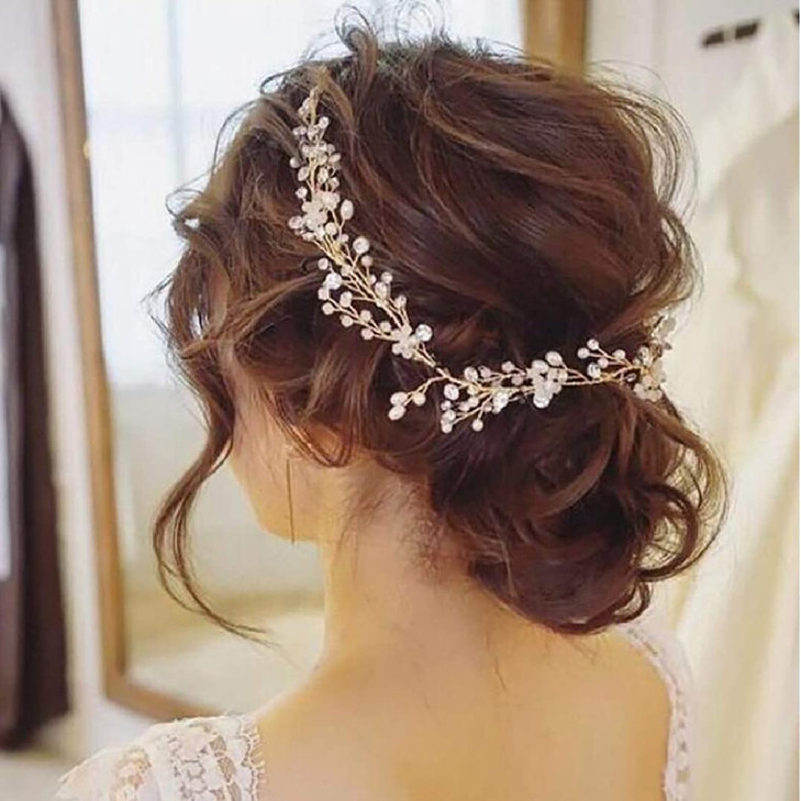 Chargances Wedding Crystal and Pearl Hair Vine Extra long Bridal Hair Vine Headpiece Hairpiece Bohemia Headband Gold Hai