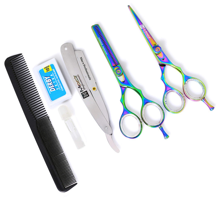 Macs Professional Titanium Barber Scissor Razors Edge Hair Cutting 5 PCs Set 625 Barber Shears W 625 TexturizingThinning