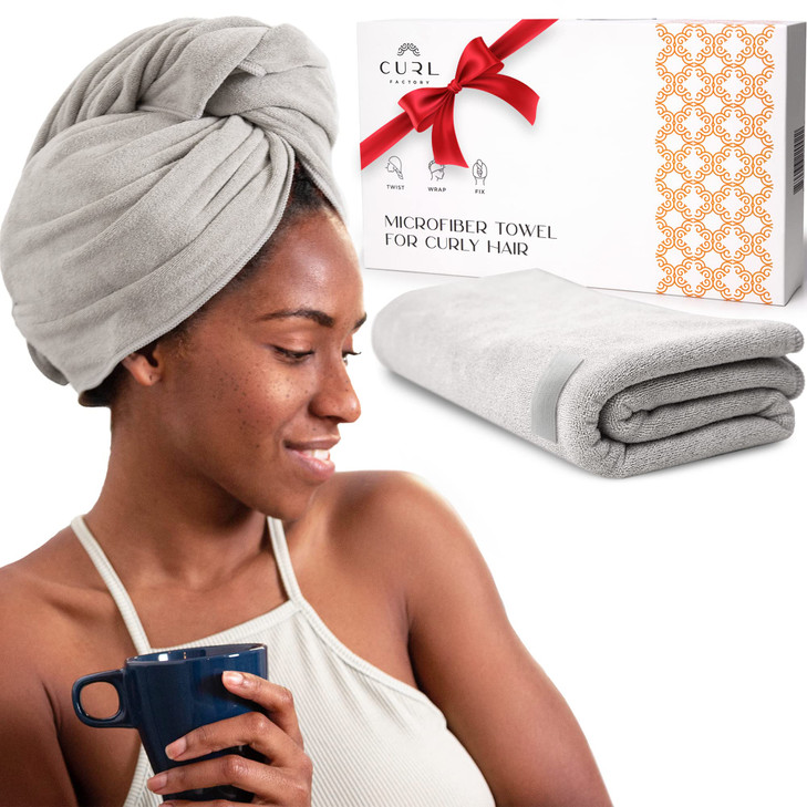 Super Absorbent Quick Dry NoFrizz Soft Microfiber Hair Towel Wrap for Curly Coily or Tight Hair with Robust Elastic Stra