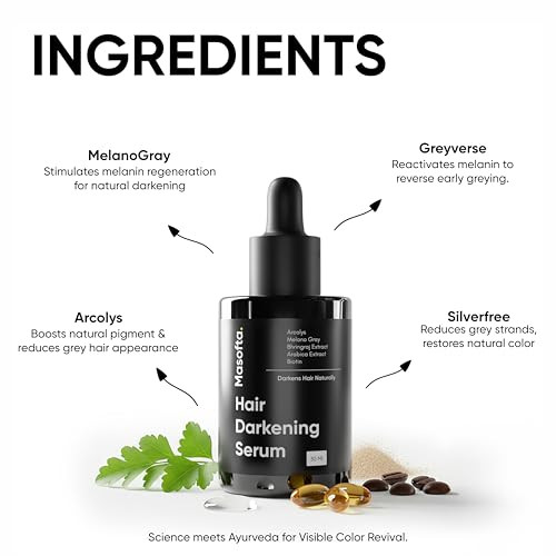 Masofta Anti Gray Hair Darkening Serum Reverses Limits Hair Beard Graying with Arcolys Melano Gray for Promoting Darker