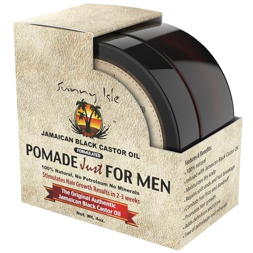 Sunny Isle Jamaican Black Castor Oil Hair Food Pomade For Men 4 oz For Dry Scalp Hair Breakage Growth Stimulation Frizz
