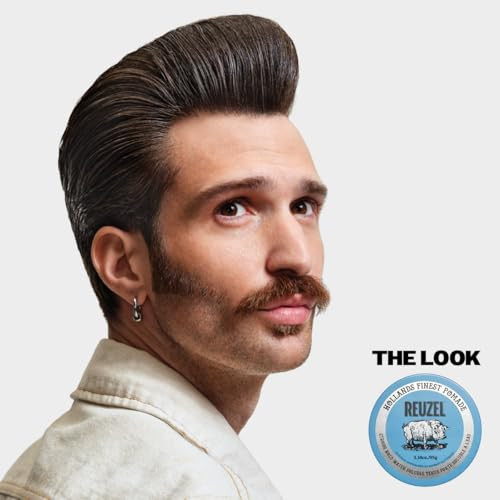 REUZEL Blue Pomade Strong All Day Hold Water Soluble Styling High Shine and Flake Free Easy To Wash Out For All Hair Typ