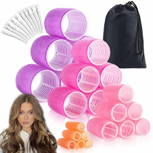 EHBELIF Jumbo Hair Rollers Set with Clips 34Pcs Rollers Hair Curlers Blowout Look Hair Roller AMulticolored