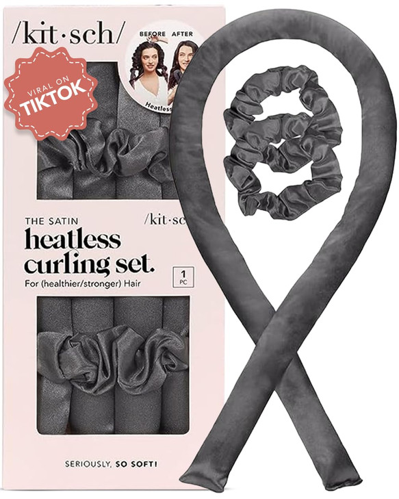 Kitsch Satin Heatless Curlers Set Heatless Curls Overnight with 34 Hair Curler 2 Satin Scrunchies Comfortable Hair Curle