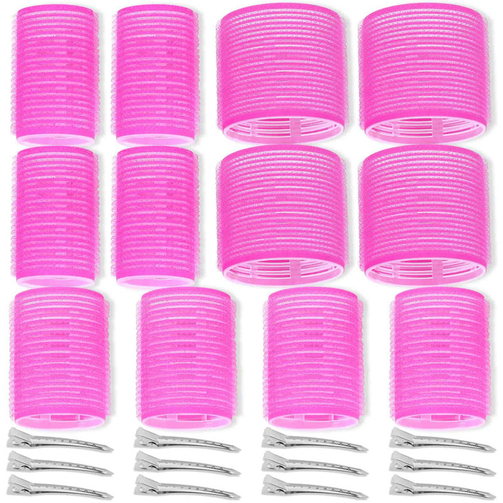 Self Grip Hair Rollers Curlers Set 24 Pieces with 3 Sizes 4 Jumbo 4 Large 4 Medium and 12 Clips for Volume on Long Short