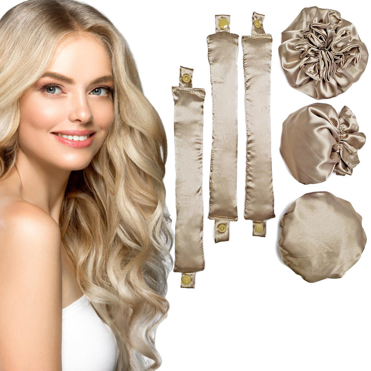 3Sets6PCS Ariuvor Satin Heatless Hair Rollers for Overnight Curls Soft Headband Rods with Hair Caps for All Hair Types 3