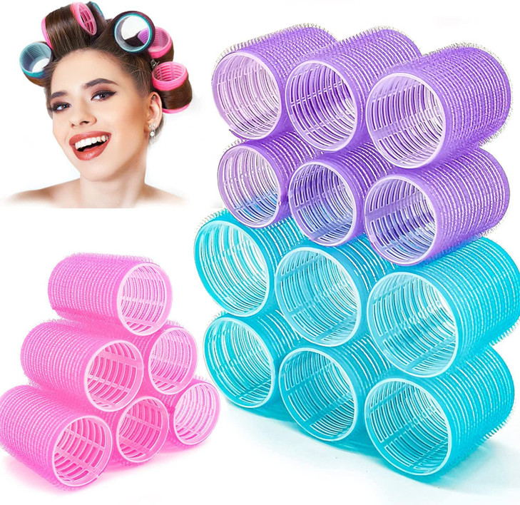 Jumbo Hair Rollers Sets18 Pcs Self Grip Salon Hair Dressing Curlers Jumbo Large Rollers for Long Short Hair DIY Curly Ha