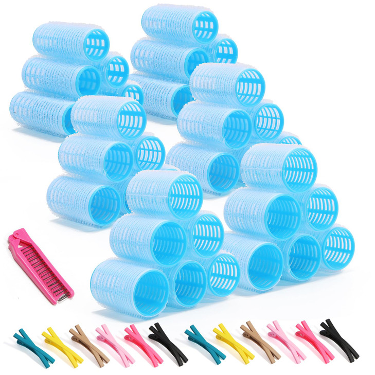 49PCS Self Grip Hair Rollers Set with Duckbill Clips Comb 3 Sizes for Effortless Volume Waves Curls No Heat All Hair Typ