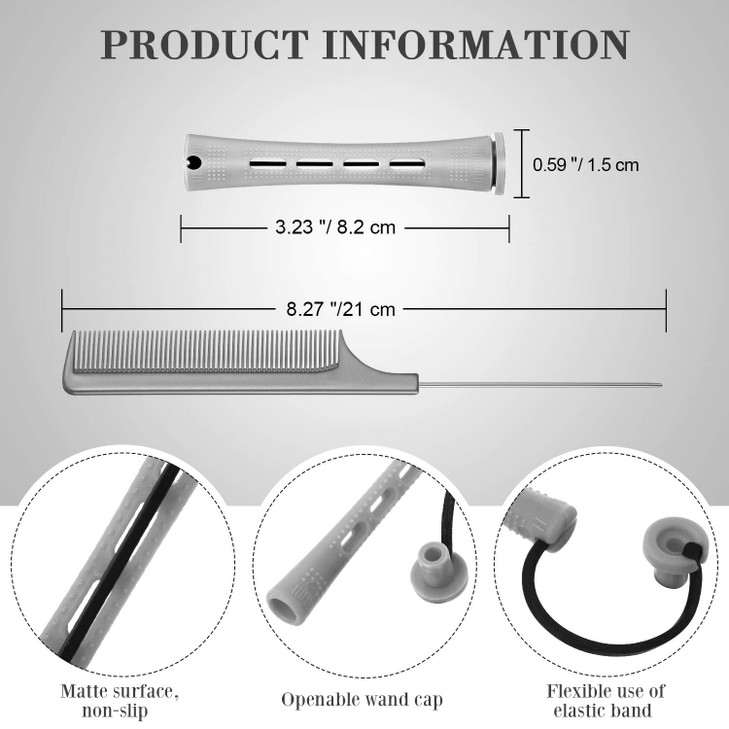 WILLBOND 36 Pieces Cold Wave Rod Hair Perm Rods Hair Rollers Perming Curlers with Steel Rat Tail Comb for Hairdressing S
