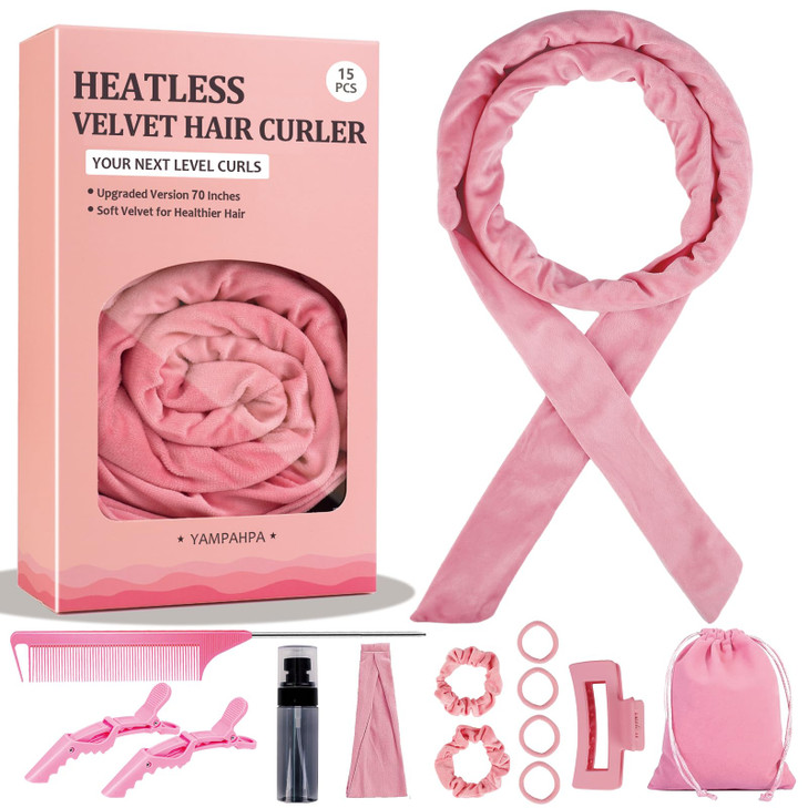 Heatless Curls Overnight Headband 70 No Heat Hair Curlers for Medium Long Hair Pink
