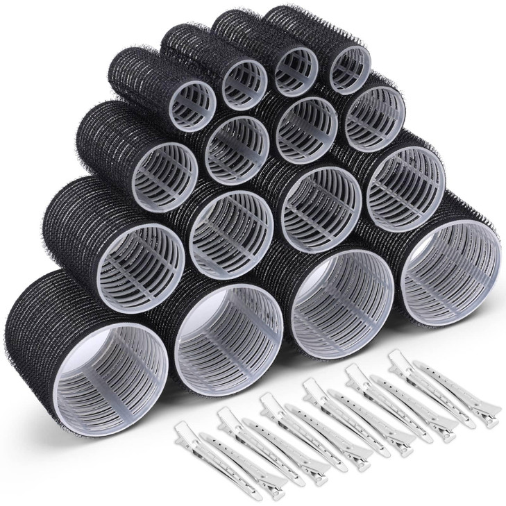 Selizo Hair Roller 28 Pcs Set Includes 16Pcs SelfGrip Hair Rollers in 4 Sizes and 12Pcs Hair Clips for Long Medium Short