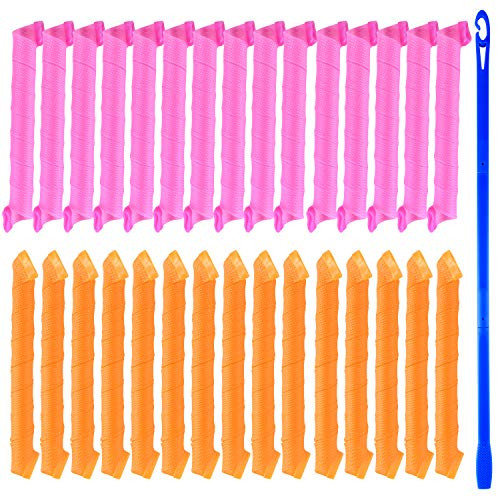 TUPARKA 30 Pack Spiral Curls No Heat Hair Rollers Kit with Styling Hooks for Extra Long Hair up to 22 Inch