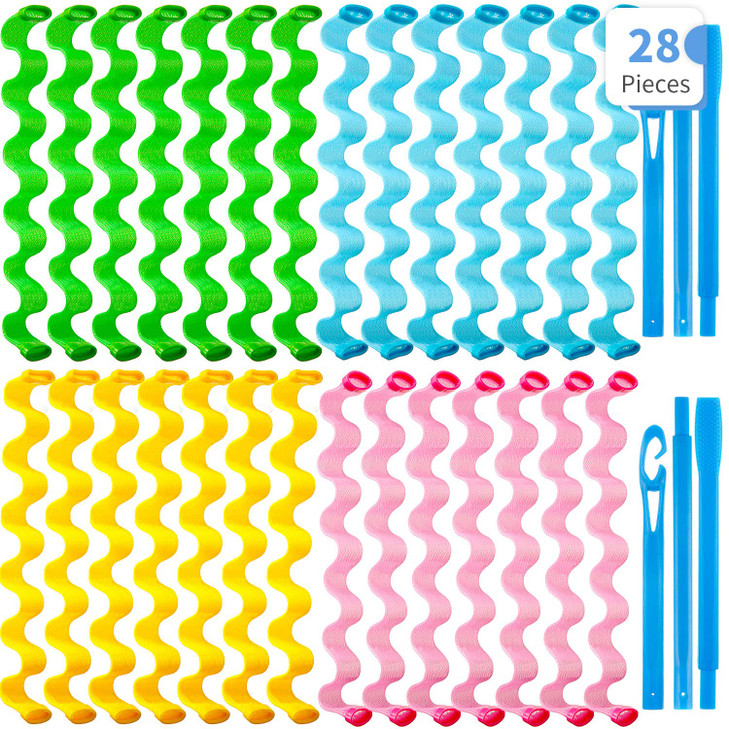 28 Spiral NoHeat Wave Curlers Kit with Styling Hooks for Versatile Hairstyles No Heat 45 cm Assorted Colors