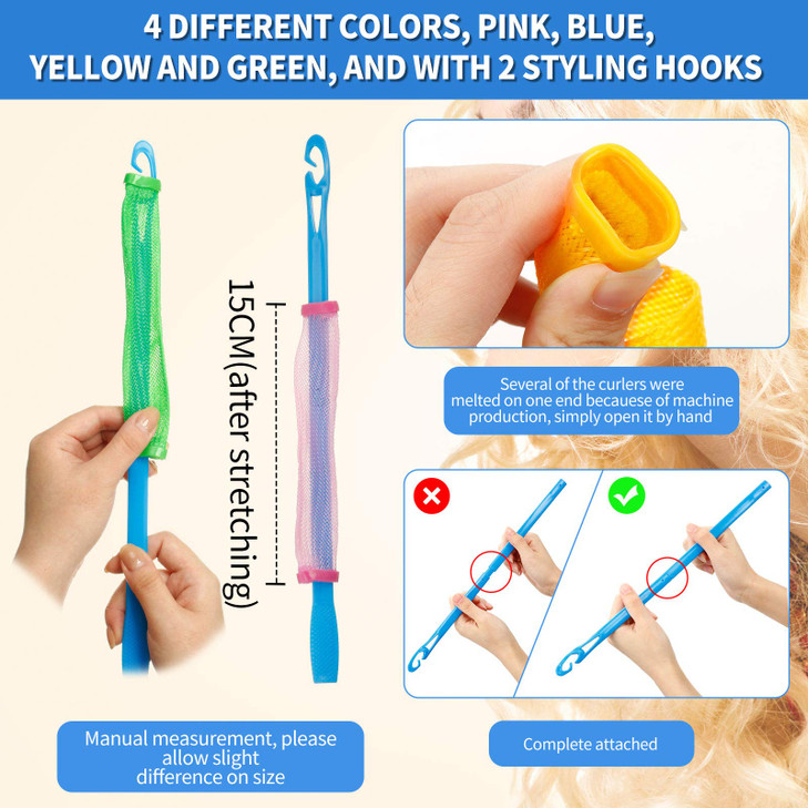 WILLBOND 28 Pieces Heatless Curlers No Heat Spiral Curls Hair Curlers Styling Kit with 2 Pieces Styling Hooks for Most K
