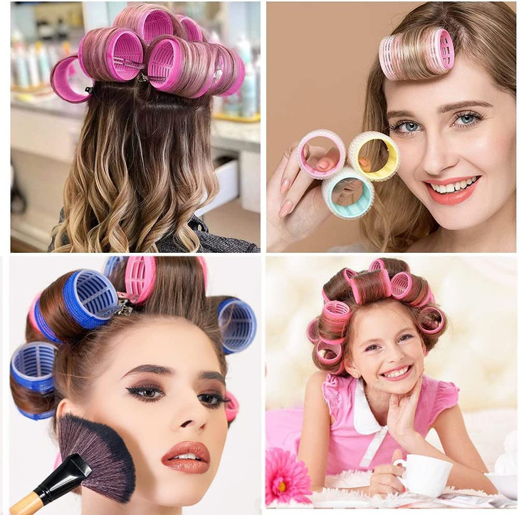 BESSEEK Hair Rollers Sets 12 Pcs Self Grip Salon Hair Dressing Curlers Jumbo Large Rollers for Long Short Hair DIY Curly