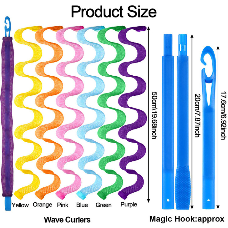 WILLBOND 30 Pieces Heatless Waver Curlers Styling Kit Wave Style Spiral Curls No Heat Hair Curlers with Styling Hooks fo