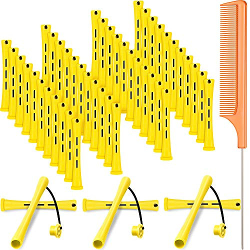 48 Pieces Hair Perm Rods Short Cold Wave Rods Plastic Perming Irons Hair Curling Rollers Curlers with Steel Pintail Comb