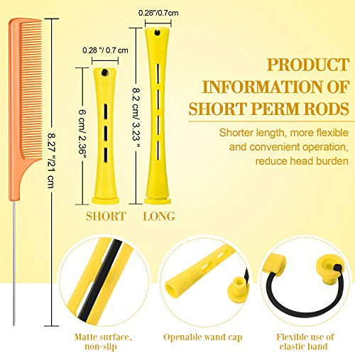 48 Pieces Hair Perm Rods Short Cold Wave Rods Plastic Perming Irons Hair Curling Rollers Curlers with Steel Pintail Comb