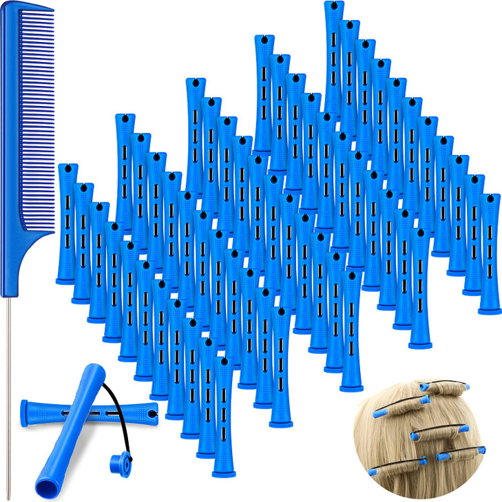 WILLBOND 60 Pcs Perm Rods for Short Long Hair Plastic Cold Wave Perming Curlers Small Hair Curling Rollers with Steel Pi