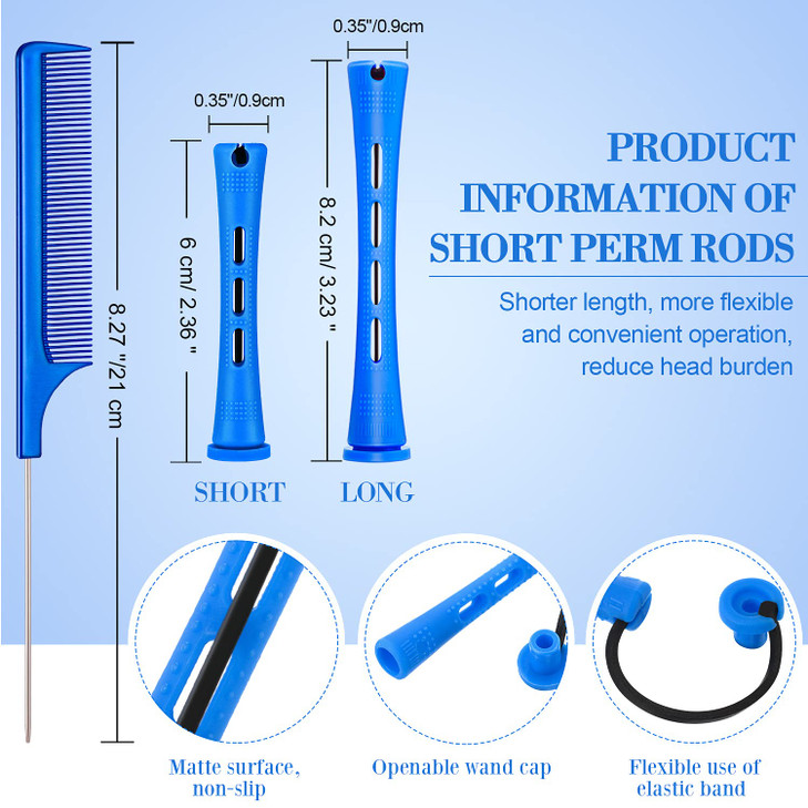 WILLBOND 60 Pcs Perm Rods for Short Long Hair Plastic Cold Wave Perming Curlers Small Hair Curling Rollers with Steel Pi