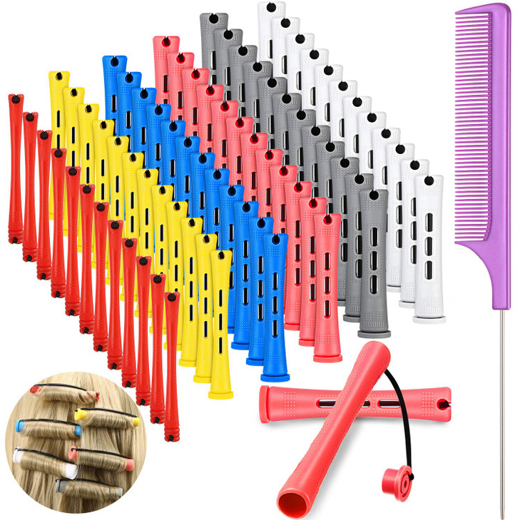 WILLBOND 72 Pieces Hair Perm Rods Set Short Plastic Perming Rods Cold Wave Rods 6 Sizes Hair Curling Rollers with 1 Piec