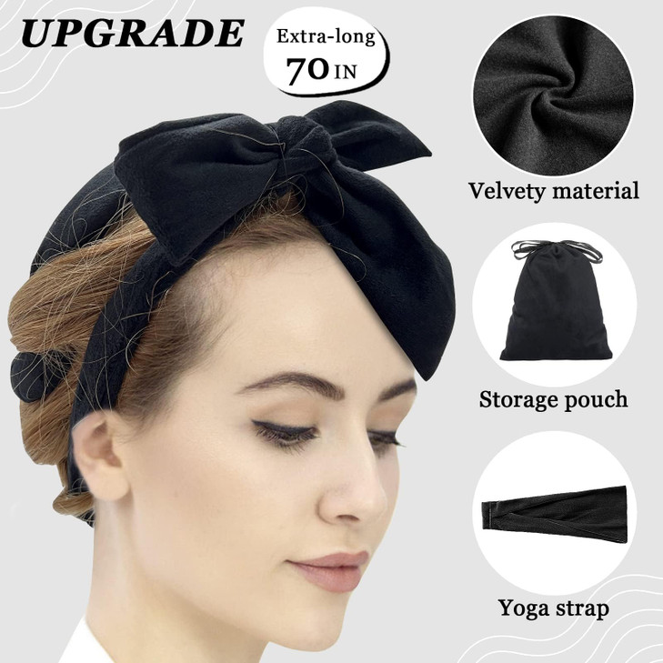 ZILAMPU No Heat Curling Rod Headband Overnight Velour Hair Curls Roller Wrap for Women with Long Hair Black