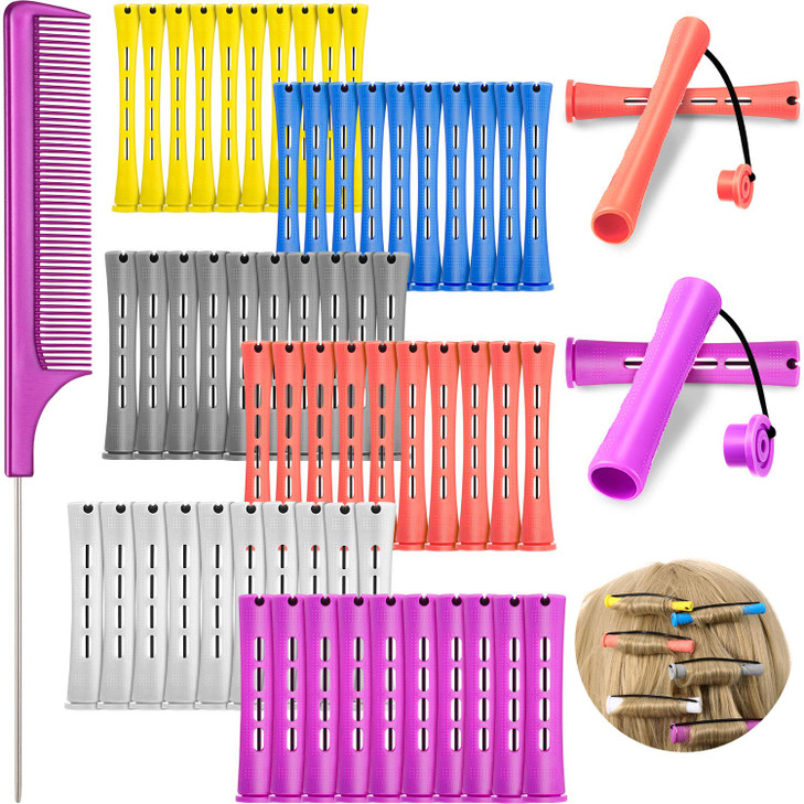 WILLBOND 60 Pieces Hair Perm Rods Set Plastic Cold Wave Perming Rods for Natural Hair Long Short Curling Rollers with Ra