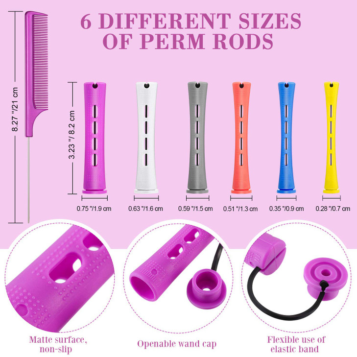 WILLBOND 60 Pieces Hair Perm Rods Set Plastic Cold Wave Perming Rods for Natural Hair Long Short Curling Rollers with Ra