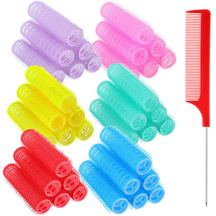 Syhood 36 Pieces Nylon Hair Rollers Curlers Set Small Self Grip Salon Hairdressing Curlers Hair Rollers DIY Rat Tail Com
