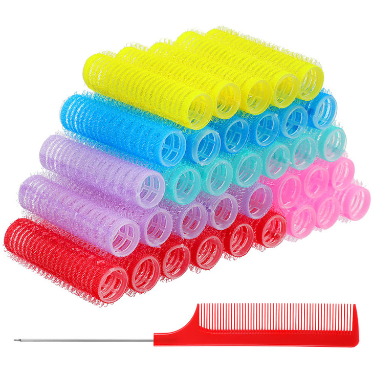 Syhood 36 Pieces Nylon Hair Rollers Curlers Set Small Self Grip Salon Hairdressing Curlers Hair Rollers DIY Rat Tail Com