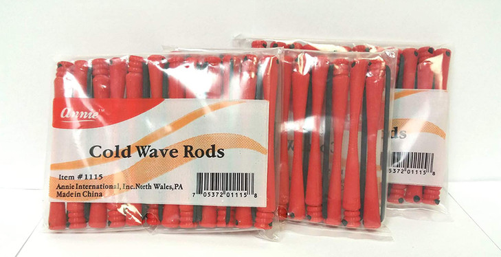 Annie 3 Packs of Cold Wave Rods Short 1115 12 Pieces per Pack Red Rubber Flexi Rods Hair Roller