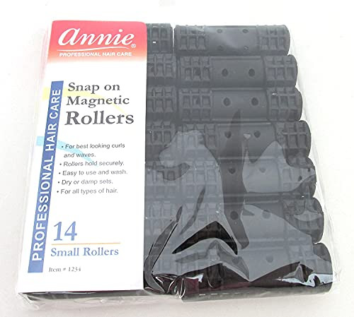 Annie SnapOn Magnetic Hair Rollers Small 12 Inch with Locking SnapOver Hood Secure Hold No Pins Needed Black 14 Count